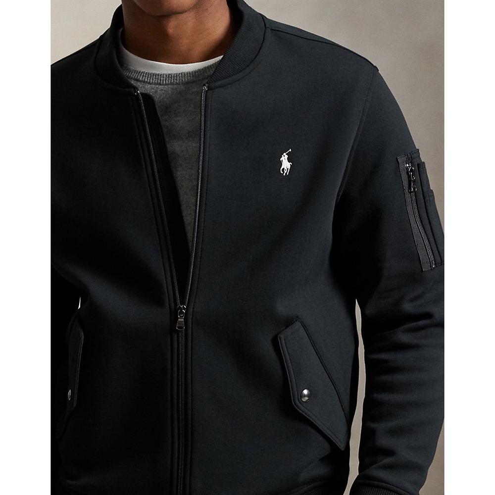 Polo Ralph Lauren Double-Knit Bomber flight Jacket Mens XL Black Utility Pocket